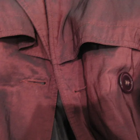 Vintage 90s burgundy trench coat button up with tie size Large/XL - Picture 4 of 4